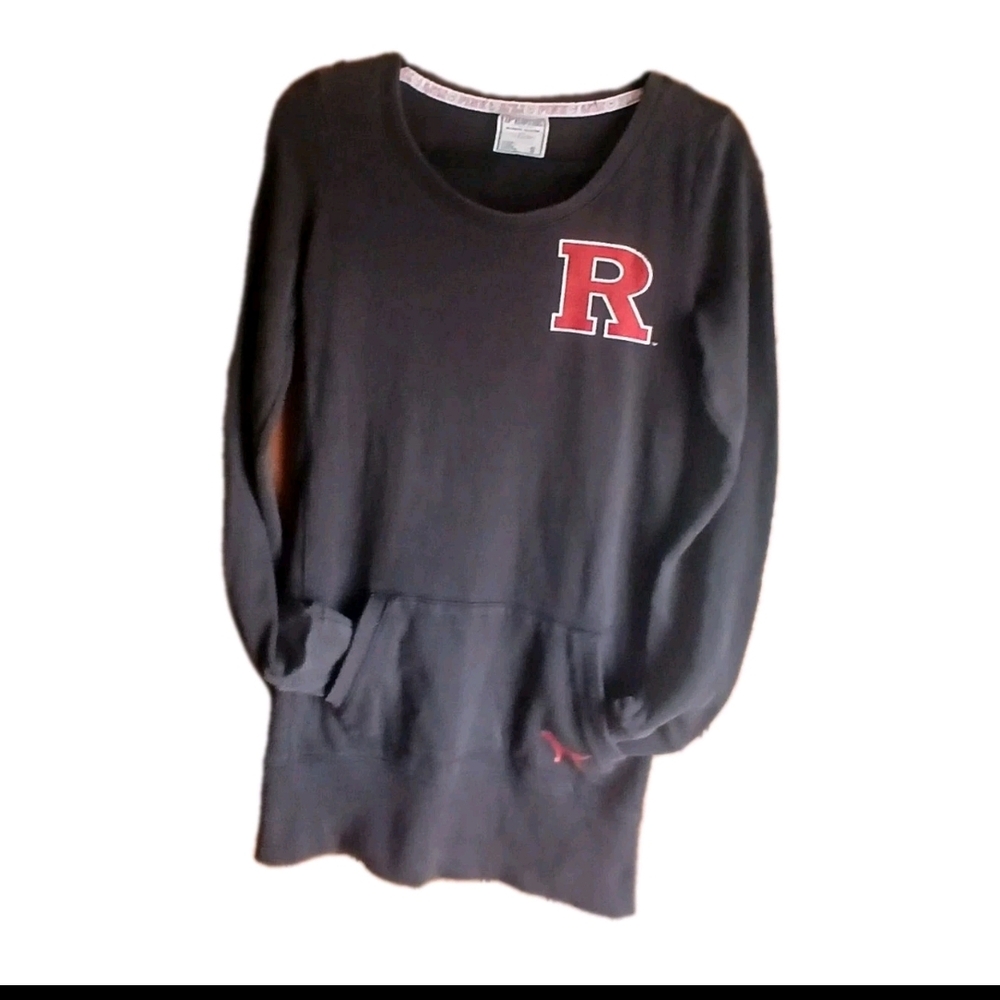 PINK RUTGERS Black/ Red Hoodie Crew Neck Long Sleve Front Pockets Size Small